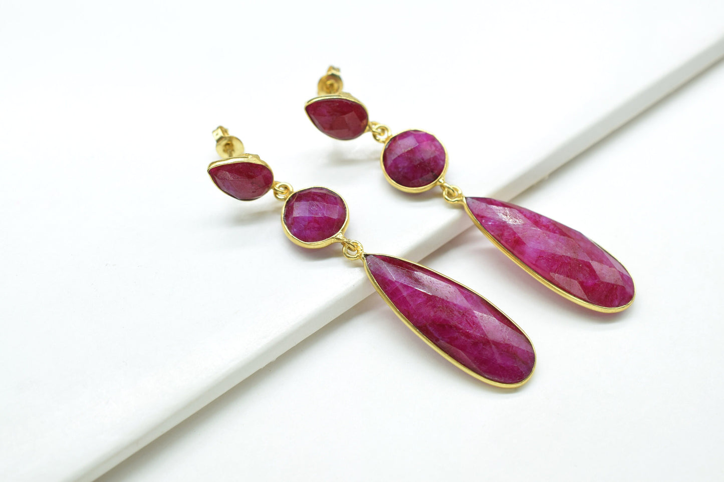 Natural Ruby Dangle Earring/Bridal Earring/Gold Plated Earring/Bridal Jewelry/Statement Earrings For Bridal/Women Jewelry/Bridesmaids Gifts