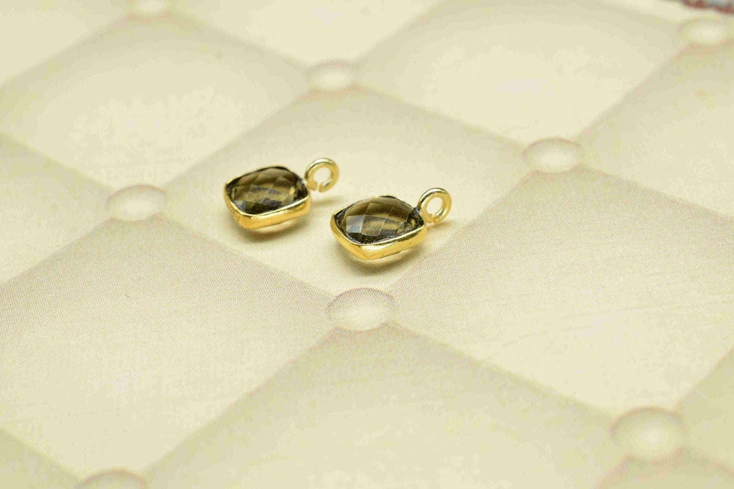 Smokey Quartz 6mm Cushion Shape Component,Gemstone Single Bail Connectors,Finding Cushion Shape Pendant,Gold Plated Earrings,Jewelry Making