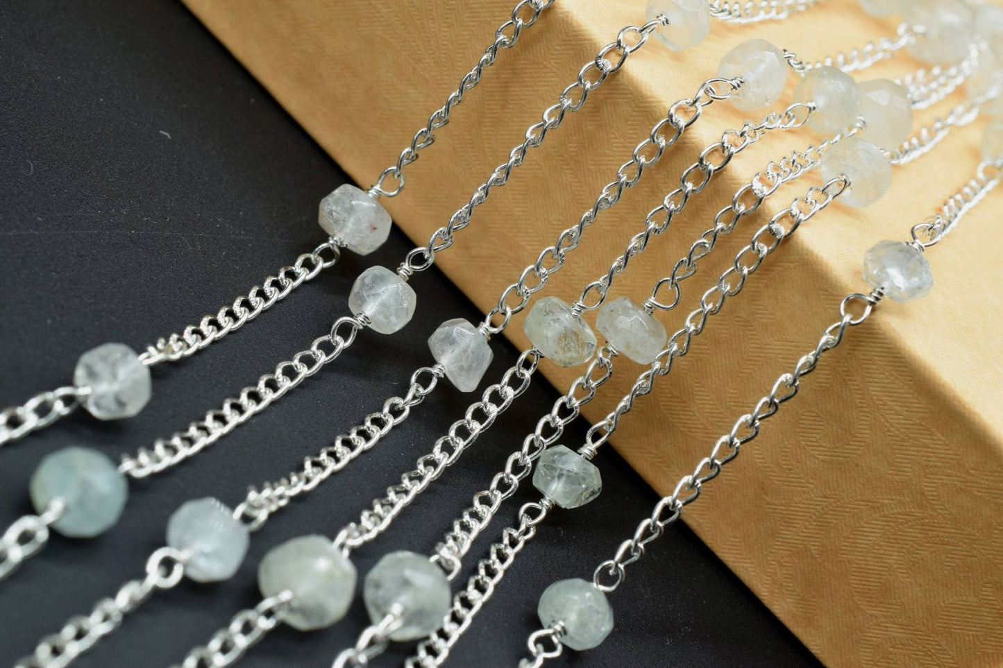 Aquamarine Rosary Chain,Wire Wrapping Gemstone Chain,Faceted Rosary Roll,Aquamarine Rondelle Beaded Chain,6mm Faceted Beads Rosary,Rosary