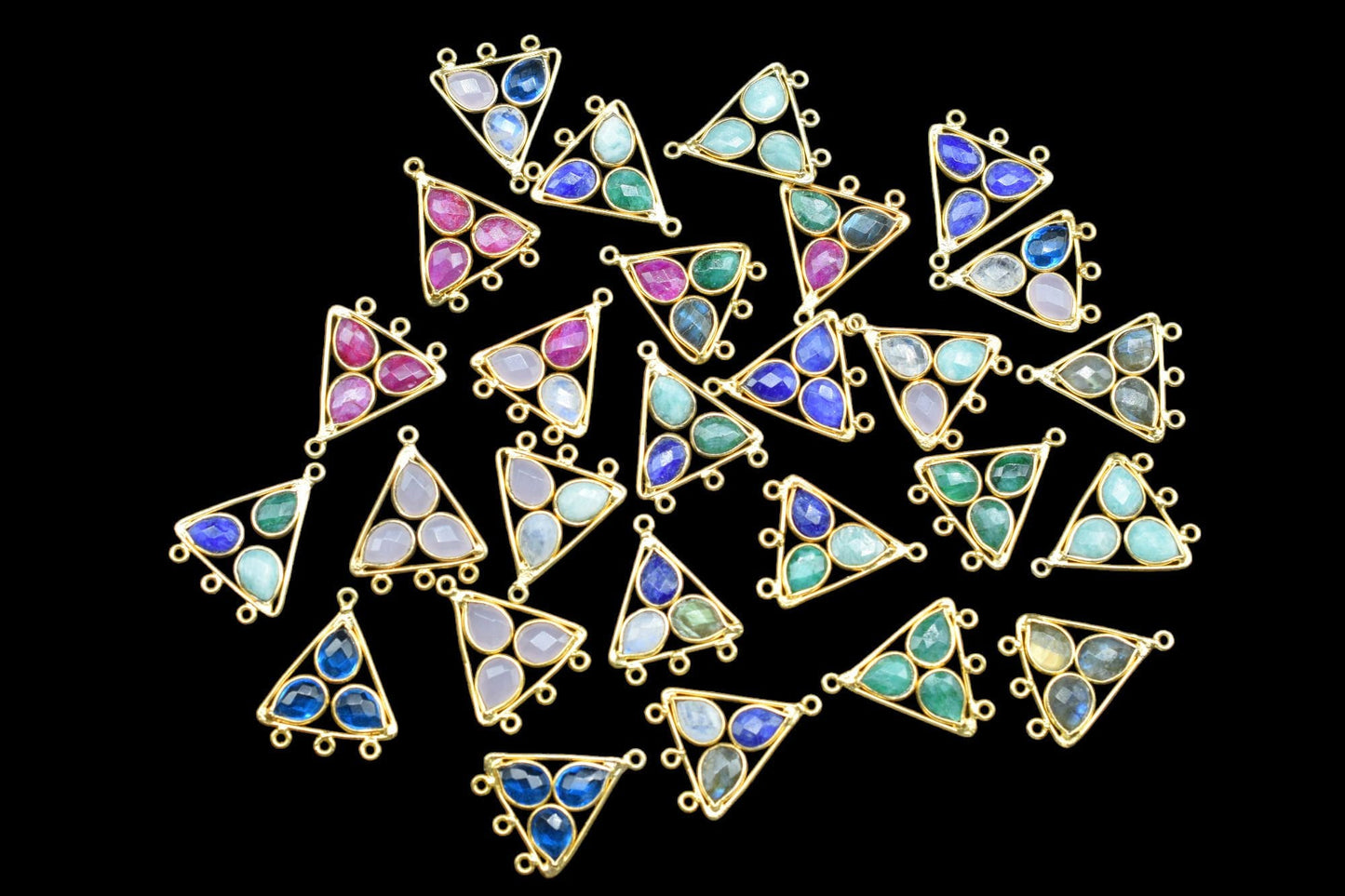 Multi Gemstone Teardrop Faceted Bezel Connector,Handcrafted Gemstone Connector,Multi Gemstone Pendant,Amazonite Pendant,Jewelry Component,