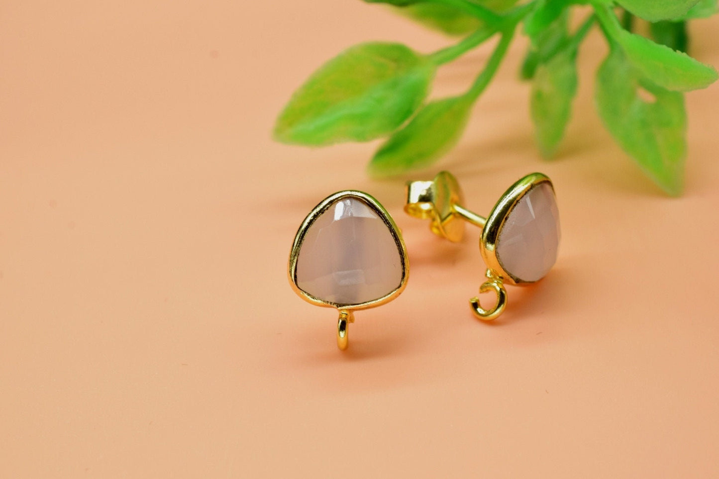 Pink Chalcedony 8mm Earring Connector,Triangle Earrings Connector,Earring Making Connector,Bezel frame Earrings Connector,Gemstone Connector