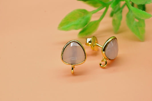 Pink Chalcedony 8mm Earring Connector,Triangle Earrings Connector,Earring Making Connector,Bezel frame Earrings Connector,Gemstone Connector