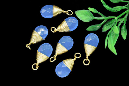 Blue Chalcedony Faceted Connectors, Blue Gemstone Wire Wrapped Pendant, 10x18mm Connector,Pendant Jewelry,Wire Wrapped Necklace,Blue Jewelry