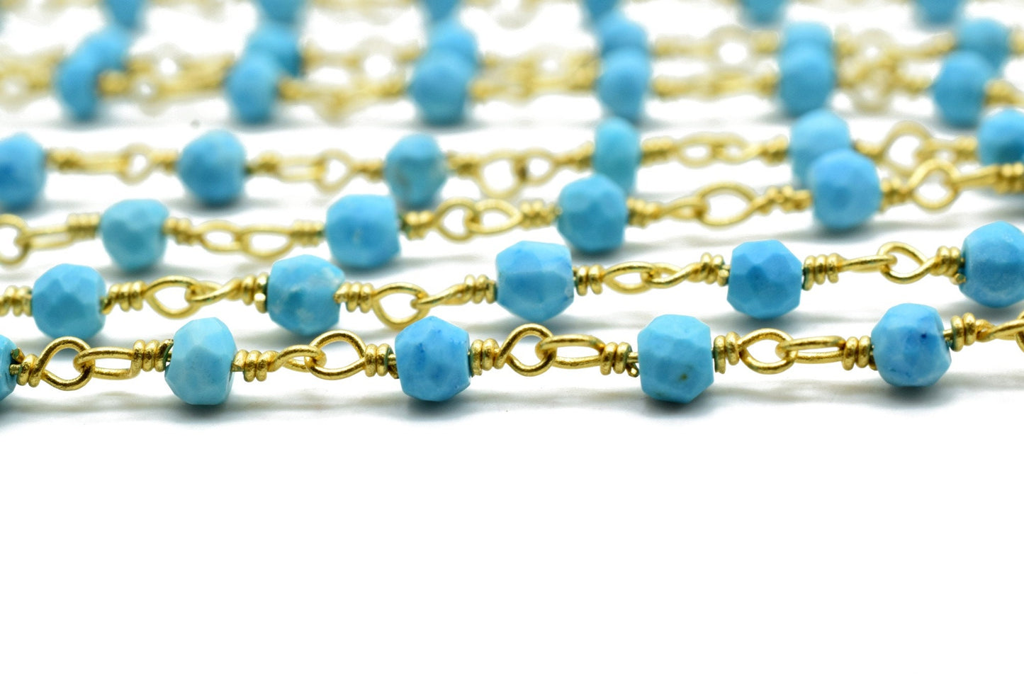Turquoise 3mm Beaded Chain,Beaded Gold Plated Rosary Chain,Turquoise Rondelle Faceted Rosary Chain,jewelry Making,Finding,Bulk Roll Wire