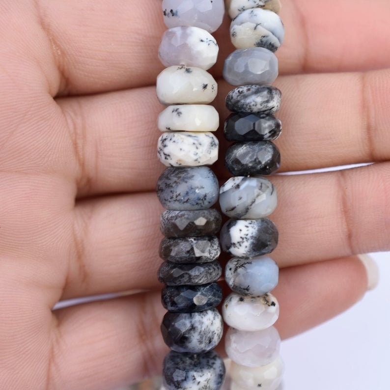 Natural Dendrite Opal Beads | Faceted Rondelle Beads | AAA++ Quality Opal | 10 mm | 8 Inches | Craft Supply Tool | Faceted Opal Beads