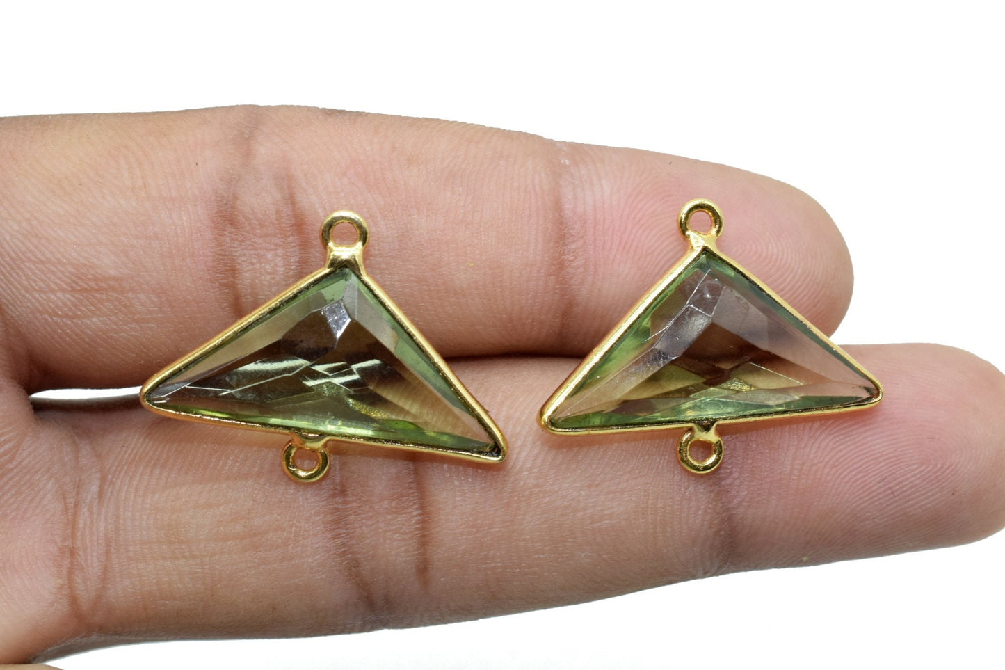 Green Amethyst 12x25mm Triangle shape double bail Connectors,Green Amethyst Double Bail bezel link,Jewelry making supplies,Double Bail Charm