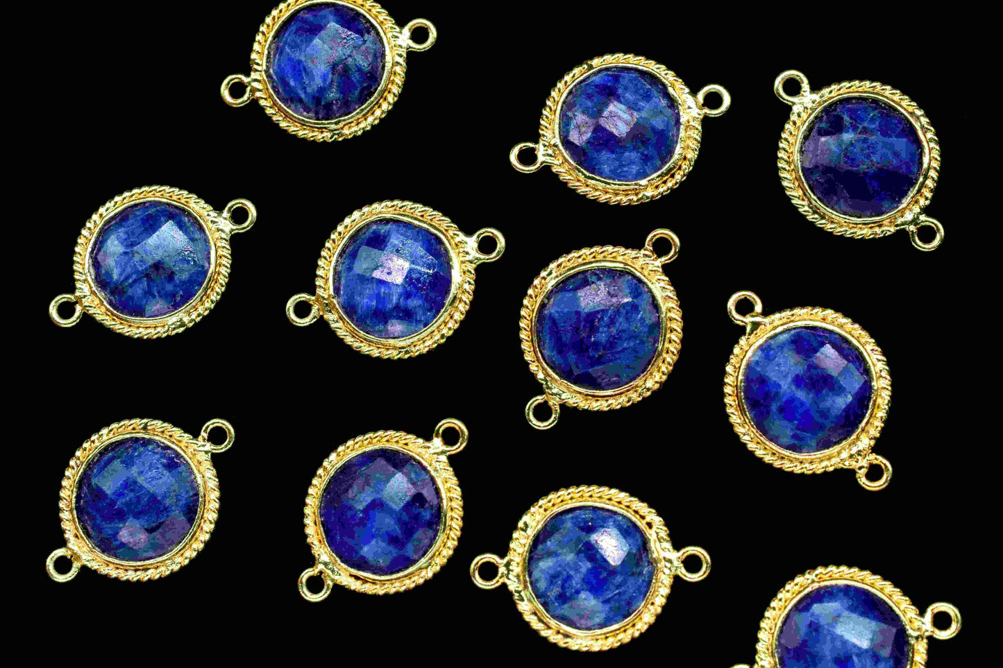 Blue Sapphire 10mm Round Shape Connector,Blue Sapphire Double Bail,Gold Plated Earring Connector,Pendant Findings,Blue Sapphire Stud Jewelry