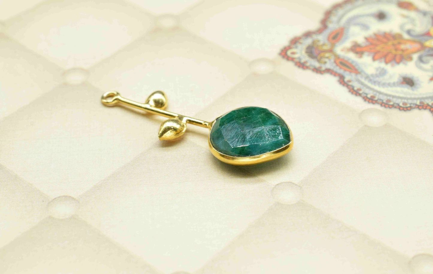 Emerald Single Bail Pendant , Emerald Charms , Heart Shape Charms , Genuine Gemstone Charms , Gemstone Connectors , Summer Collection ,