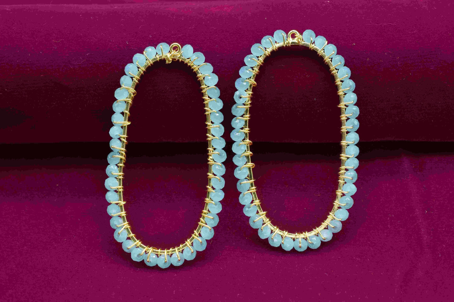 Aqua Chalcedony Wire Wrapped Connector, Oval Shape Pendant Component, Handmade Earring, Beaded Earring,Finding Component Aqua Quartz Jewelry