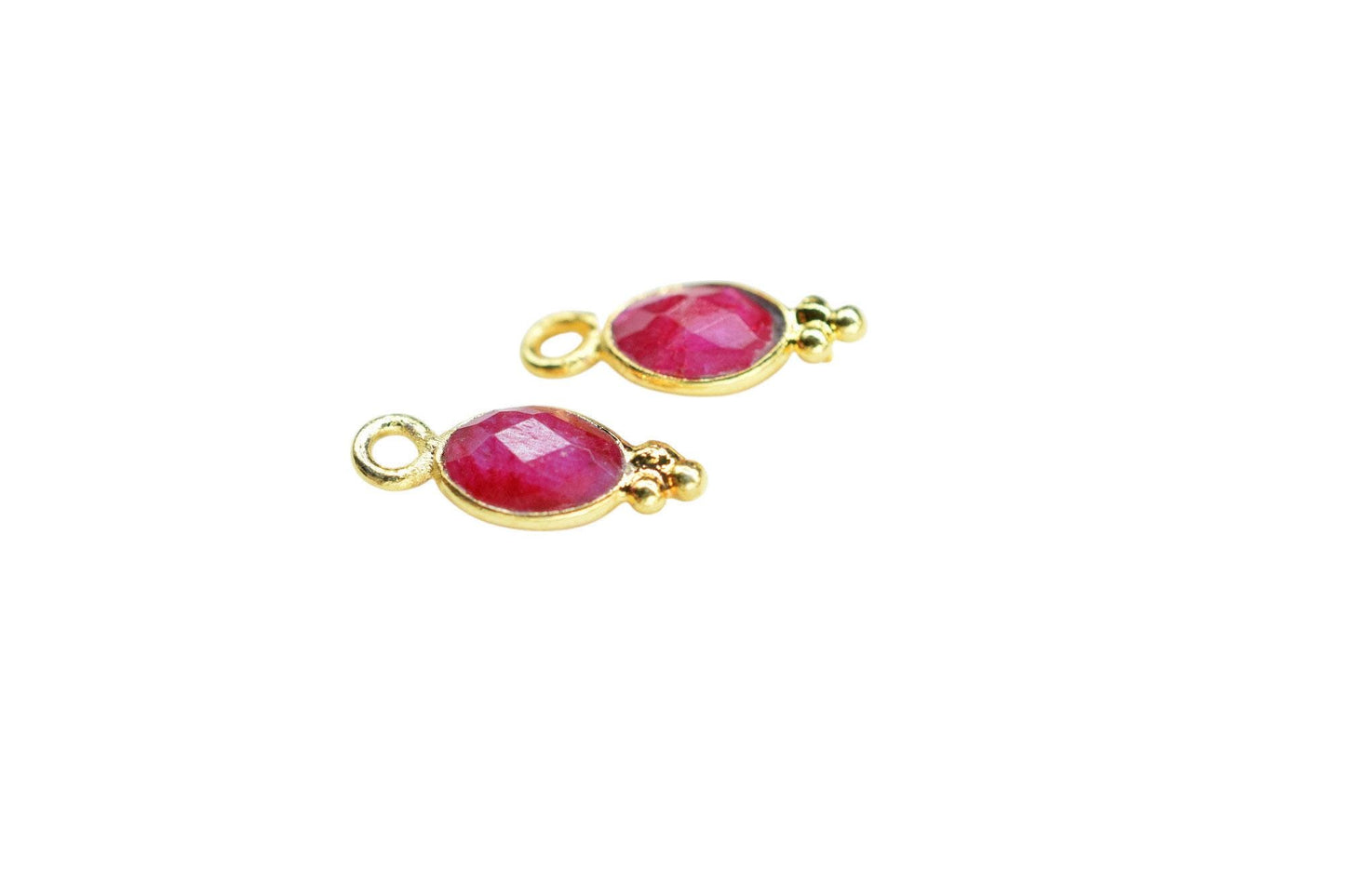 Natural Gemstone Ruby Charms Connector/Handmade Jewelry/Gold Plated Connector/Tiny Pendant/Ruby Pendant/oval Shape Connector/Gemstone Charms