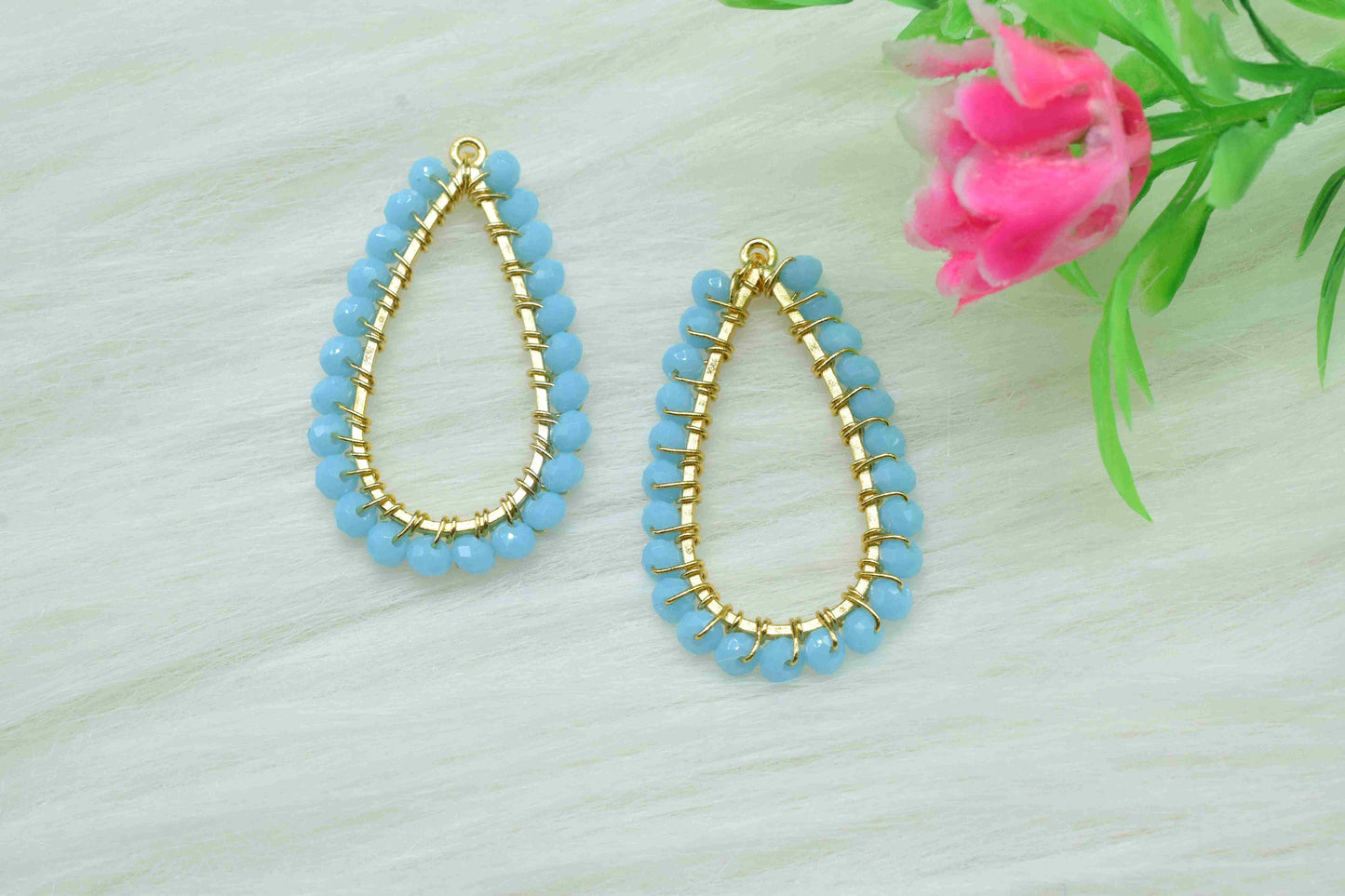 Turquoise Quartz Beaded Earring,Gemstone Component,Handmade Earring,Dangle Earring Components,Findings Earring Components- Connector Jewelry