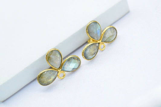 Labradorite Gemstone Earring Connector/Gold Plated Jewelry/Labradorite Handmade Jewelry/Bezel Component/Jewelry making Stone/Pear Shape/Gift
