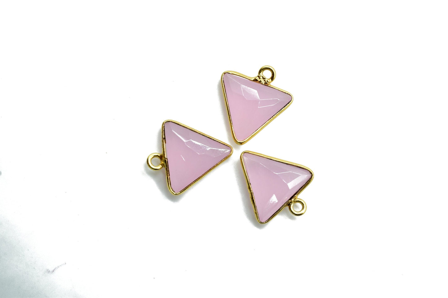 Pink Chalcedony 12mm Triangle shape single bail connector,Pink Chalcedony Pendant,Chalcedony Single loop connectors,Triangle Shape charms