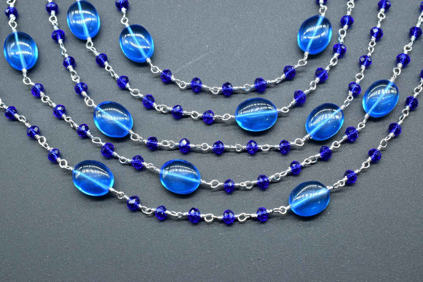 Blue topaz Oval Shape Rosary,Blue topaz oval beaded chain,Jewelry Making Rosary,Blue topaz Wire Wrapped Rosary,Blue topaz Briolette Beads,