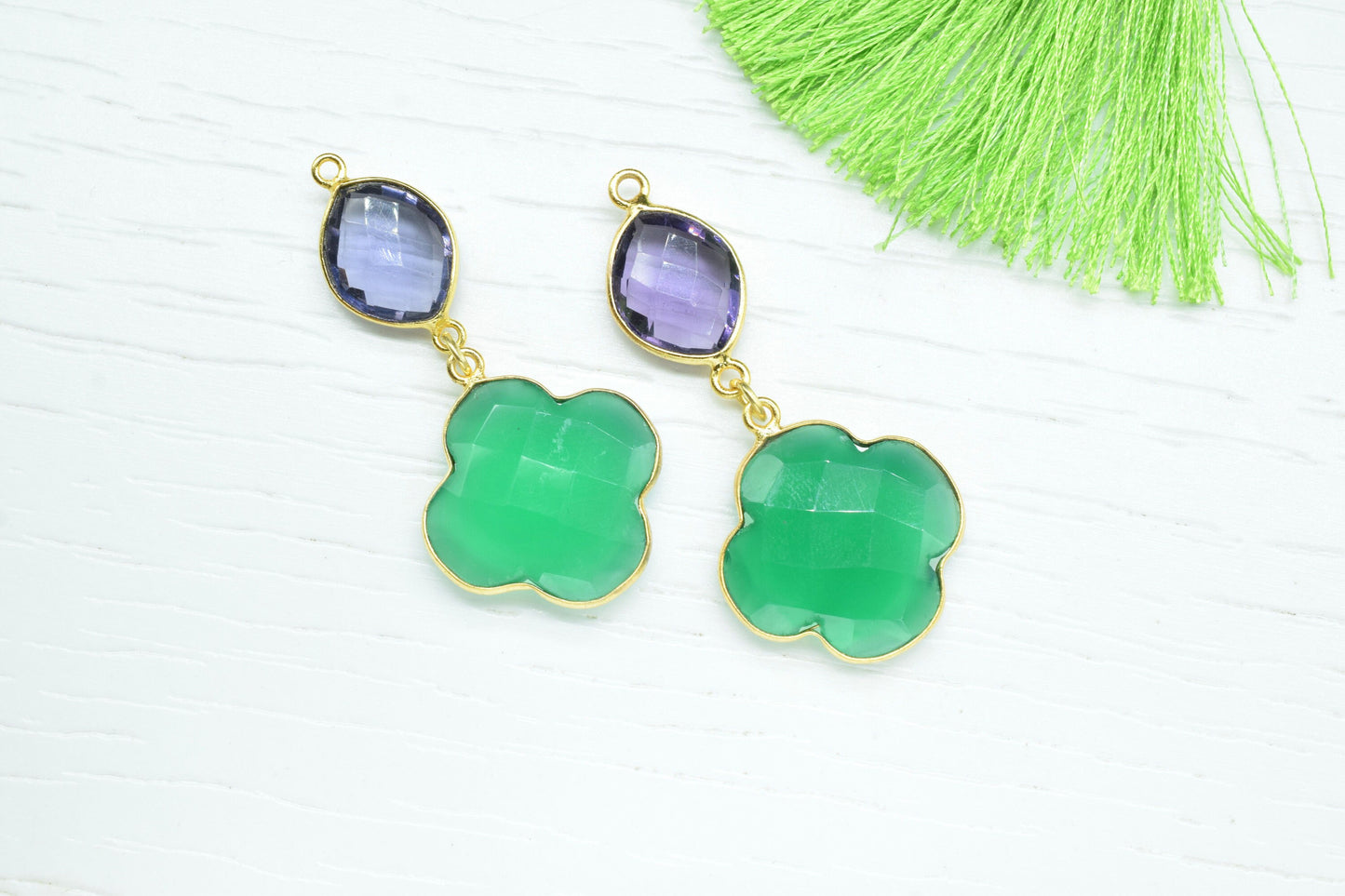Green Onyx Dangle Component pendant,Multi Stone Dangle Earring,Handmade Necklace Connector,Amethyst pendant Charms,Gemstone Bezel pendant