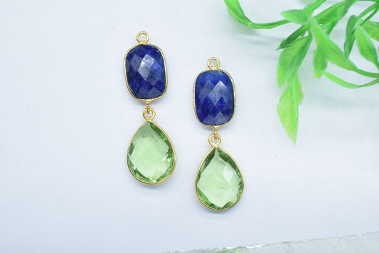 Multi Stone Pendant Charm,Station Bezel Link,Multi Shape Connector,Green Amethyst Jewelry,Blue Sapphire Earring Connector,Handmade Pendant