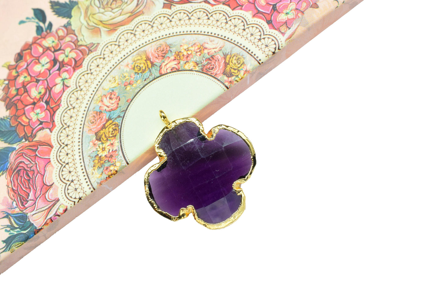 Amethyst Handmade Clover Pendant,Clover Earring Connector,Amethyst Electroplated Pendant jewelry,Gemstone Component,Brass Pendant Charm,Gift