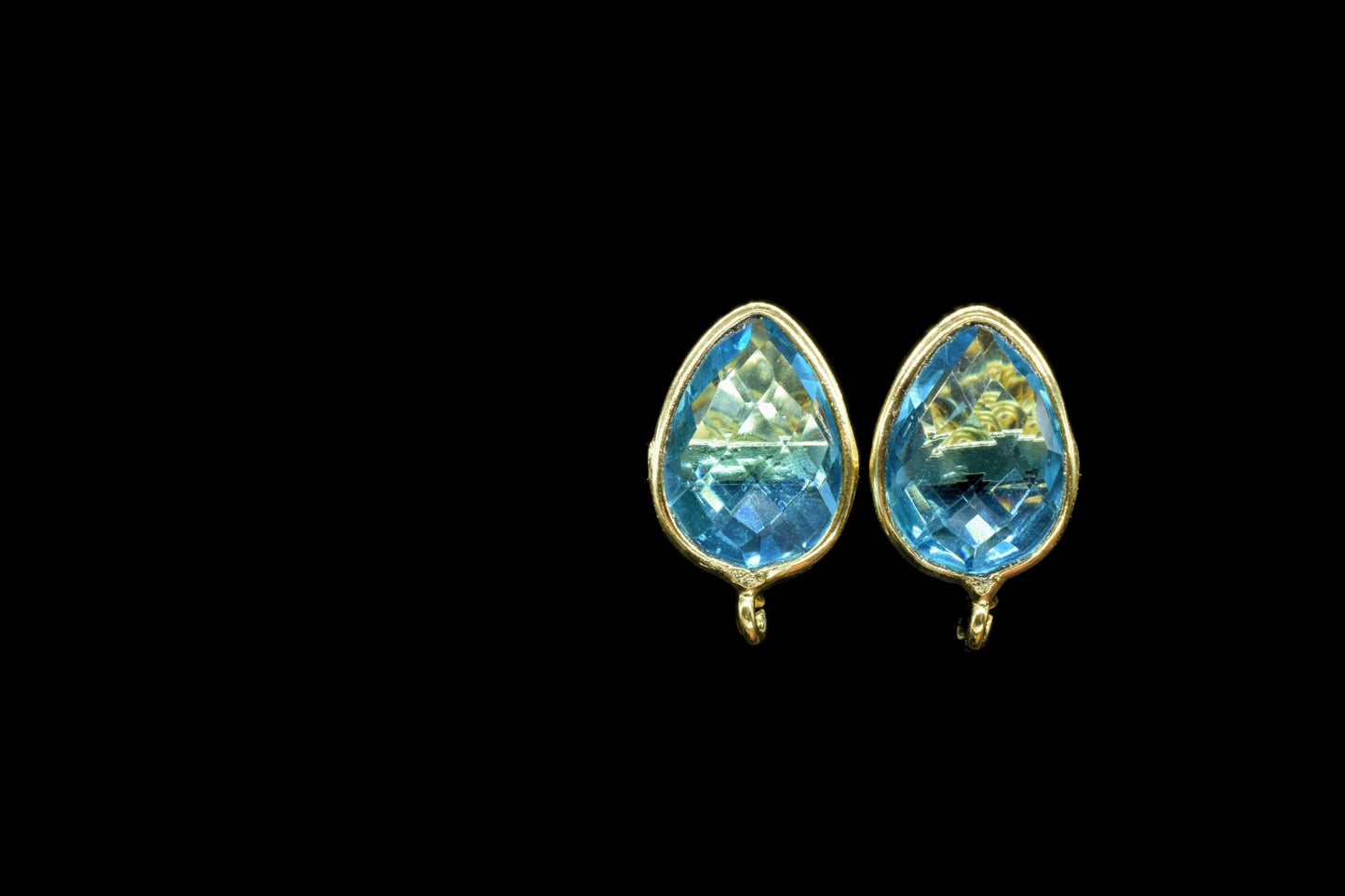 Sky Topaz 10x14mm Teardrop Earring Connector,Jewelry Making Supply,Ear Post Studs Connectors,Sky Topaz Ear Studs,Teardrop Earring Connector,