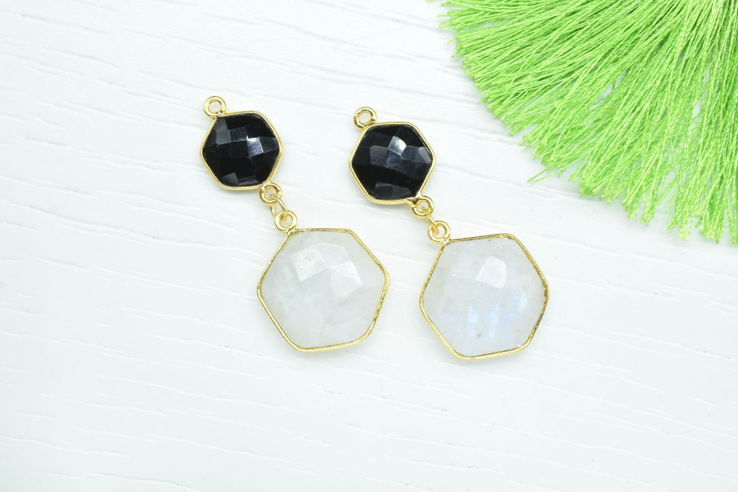 Rainbow Moonstone Dangle Component Charms,Multi Stone Dangle Earring,Necklace Connector,Black Onyx pendant,Gemstone Bezel pendant,Handmade