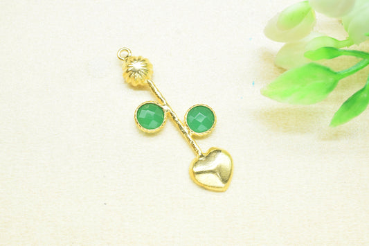 Green Onyx Round Pendant/Dual Stone Charms/Green Onyx Faceted Cut Gemstone/Jewellery Essentials/Handmade Items/Charms & Pendants/Single Bail