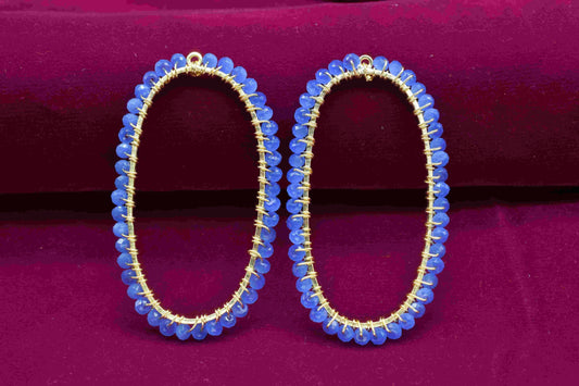 Blue Chalcedony Wire Wrapped Connector, Oval Pendant Component, Handmade Earring, Beaded Hoops Earring,Finding Component,Blue Quartz Jewelry