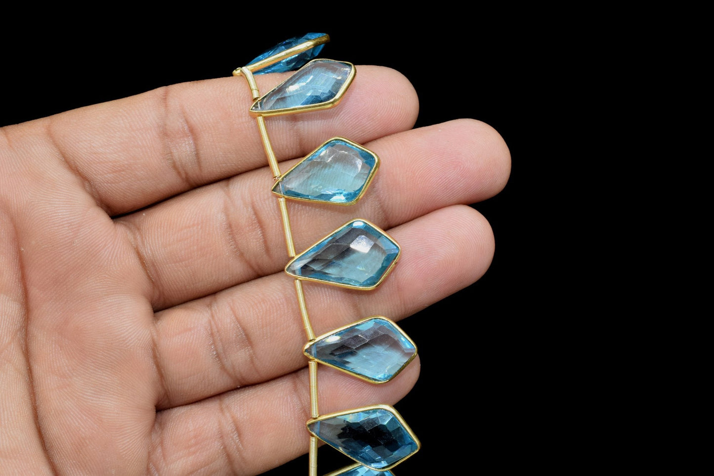 Sky Topaz 12x20mm Gold plated 11 pieces strand,Finest Quality Sky Blue Topaz Faceted Pendant,Gold Plated Pendant,Single Bails Bezel Pendant