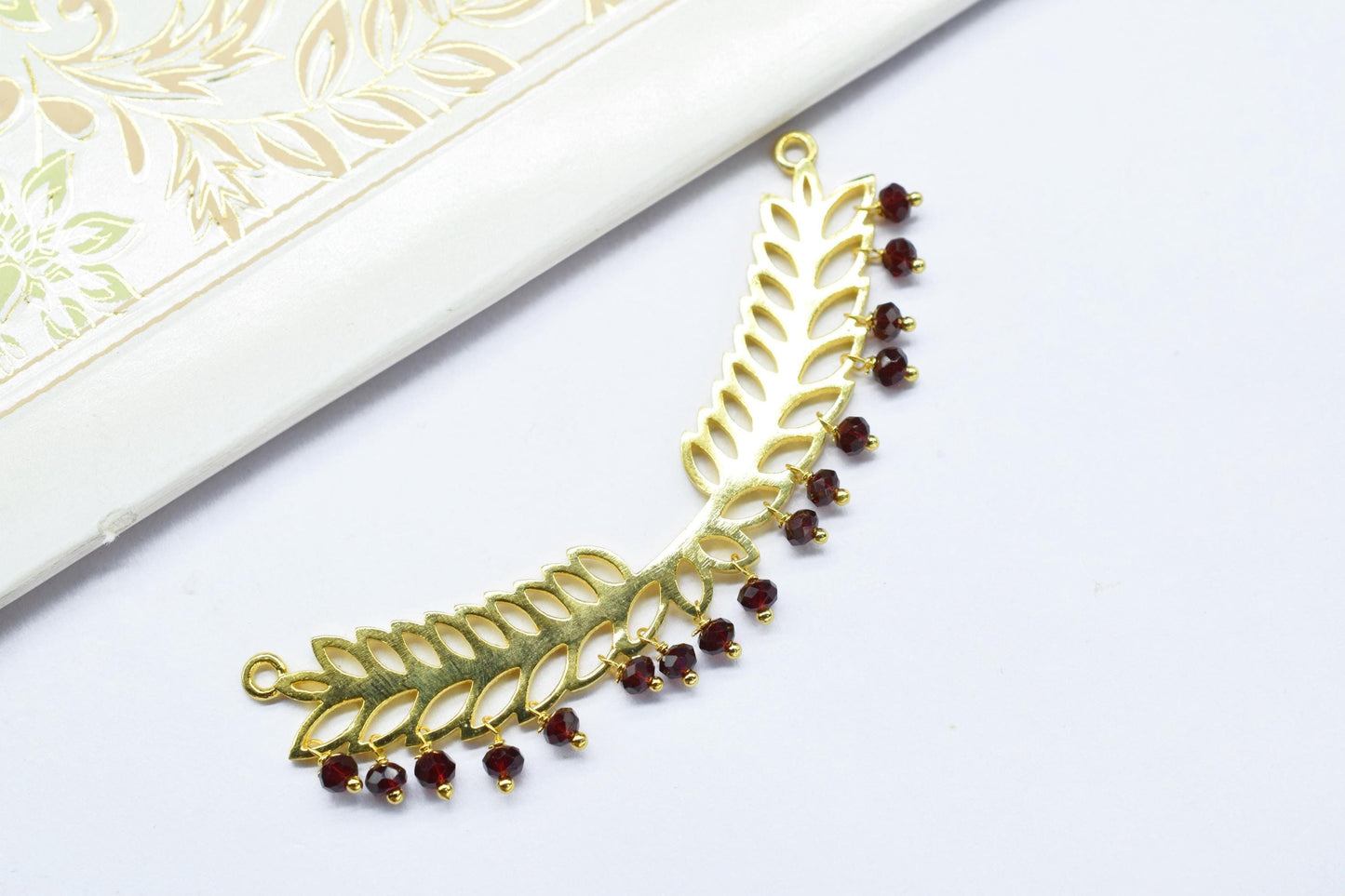 Garnet Beads Dangle Charms,Wedding Hair Vine Connectors,Gemstone Leaf Pendant Necklace,Component Leaf Charms,Handmade jewelry,Gift