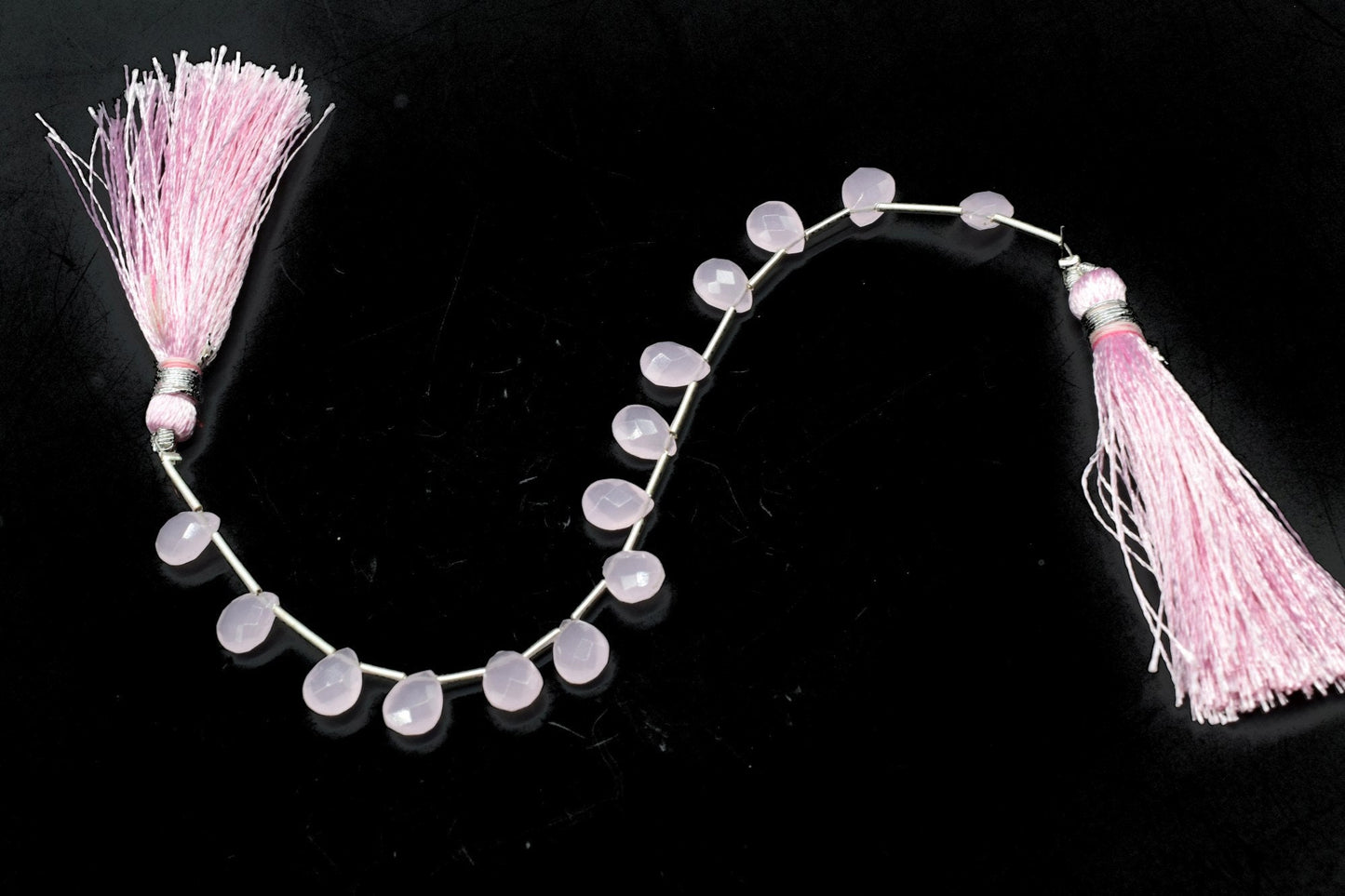 Pink Chalcedony teardrop Briolettes,Pink Chalcedony Beads,Pink Chalcedony Faceted Pear Briolette,Rose Quartz Beads Sparkly Full 6"Strand