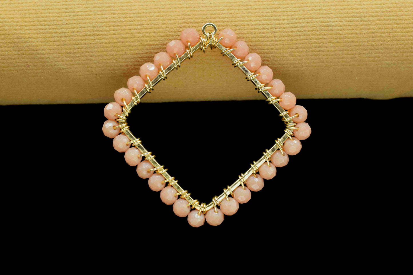 Peach Moonstone Wire Wrapped Dangle Connector,Square Pendant Component,Finding Component Peach Jewelry,Beads link Component,Handmade Jewelry