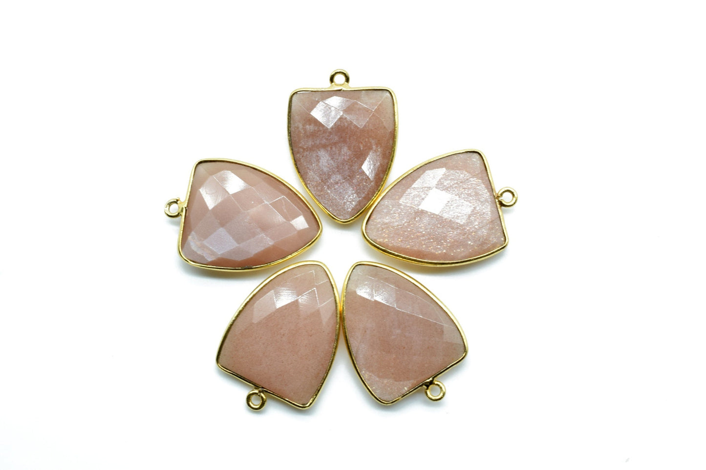 Peach Moonstone 17x22mm Triangle shape Single bail Connector,Bezel links Connector,jewelry making Connector,Single Loop Connector,Moonstone