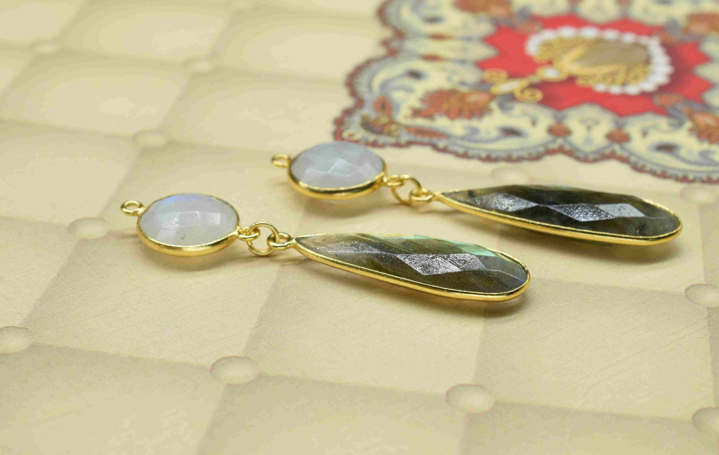 Labradorite Dangle pendant Charms,Multi Gemstone pendant Connectors,Rainbow Dangle Earring,Handmade pendant,Station Link,Component jewelry