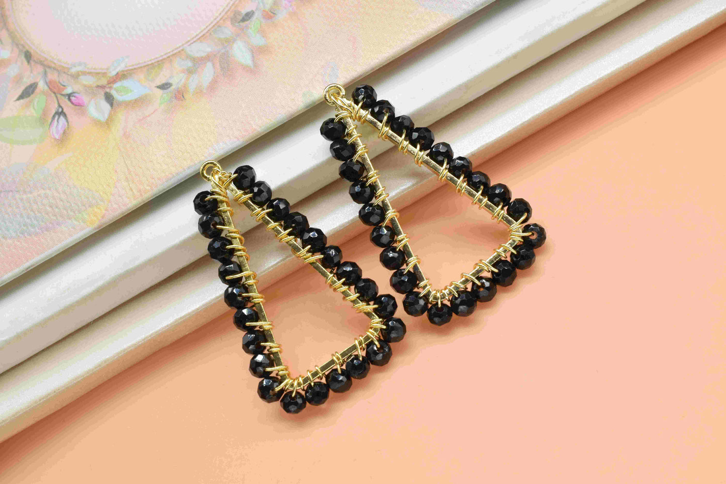 Gemstone Component Black Onyx Wire Wrapped Dangle Earring,Component Jewelry,Component Triangle Shape Pendant Jewelry,Beads Connector Earring