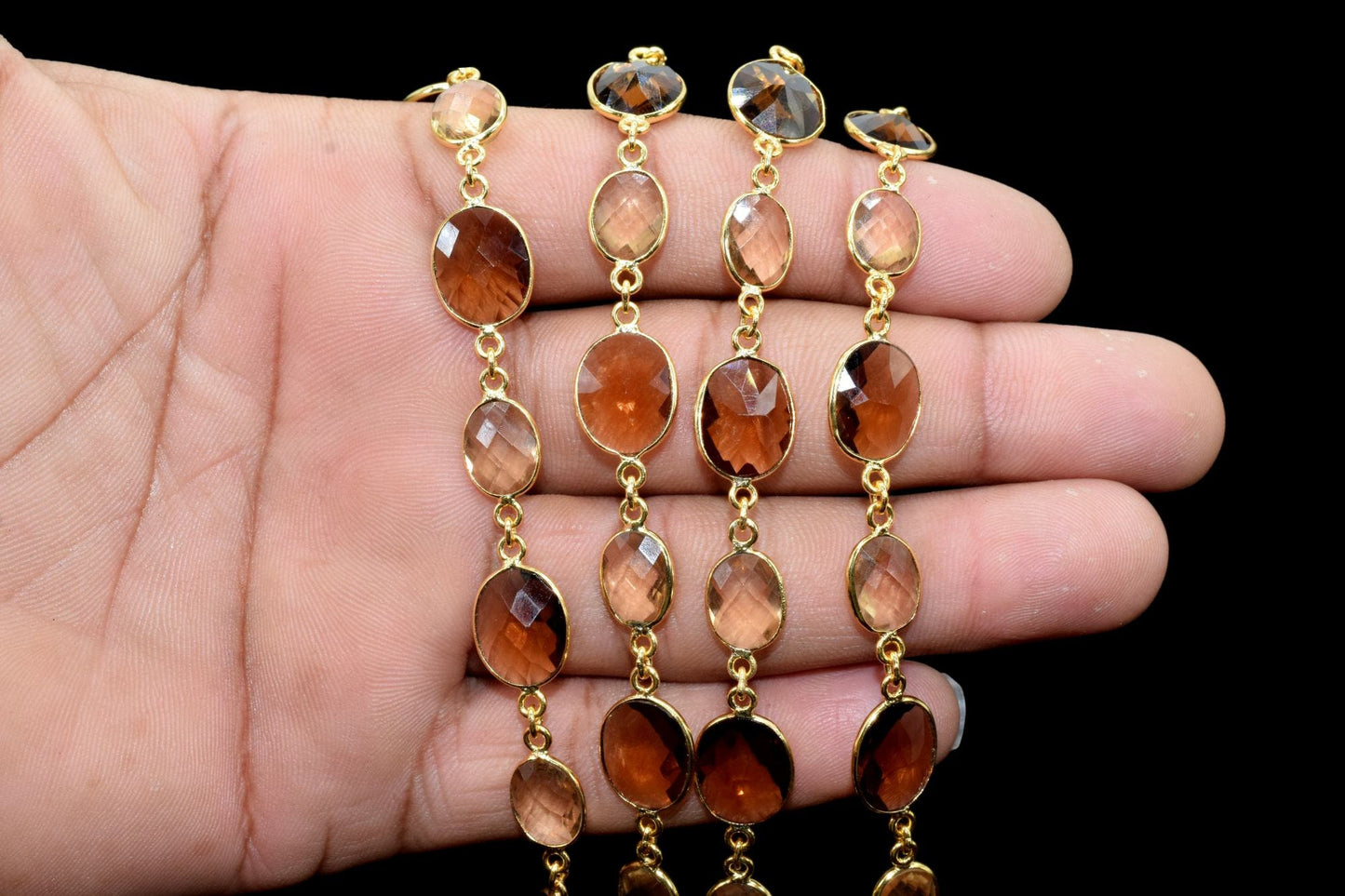 Smoky Quartz & Citrine Gold Plated Bezel Chain Gemstone Connector, Chain,Bezel Connector Chain,Selling Per Foot,Jewelry making chains