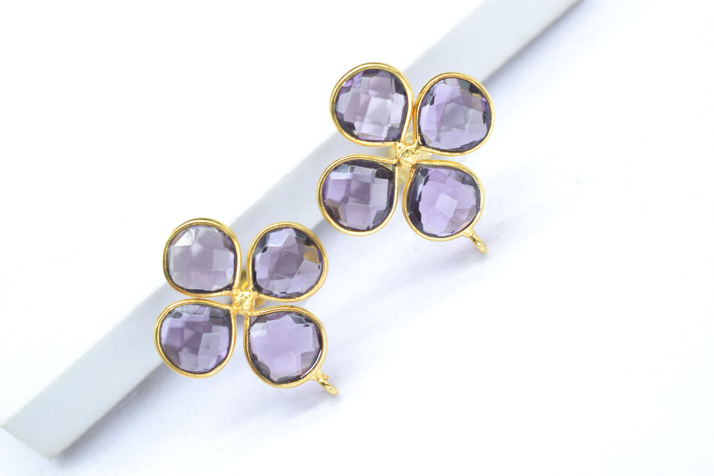 Amethyst Gemstone Earring Connector/Gold Plated Jewelry/Amethyst Handmade Jewelry/Bezel Component/Jewelry making Stone/Heart Shape/Gift