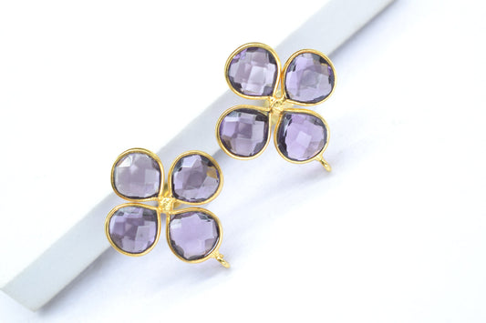 Amethyst Gemstone Earring Connector/Gold Plated Jewelry/Amethyst Handmade Jewelry/Bezel Component/Jewelry making Stone/Heart Shape/Gift