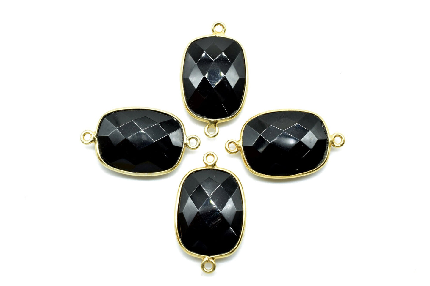 Black onyx 15x20mm cushion Double bail connectors,Black onyx Pendant,Black onyx Round Gold Plated bezel,jewelry making charm,onyx connector