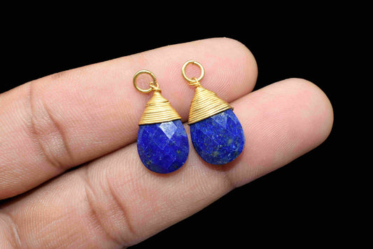 Lapis Lazuli Teardrop Faceted Connector, Pendant Jewelry, Wire Wrapped Necklace, 10x18mm Gemstone Wire Wrapped Pendant, Lapis Lazuli Jewelry
