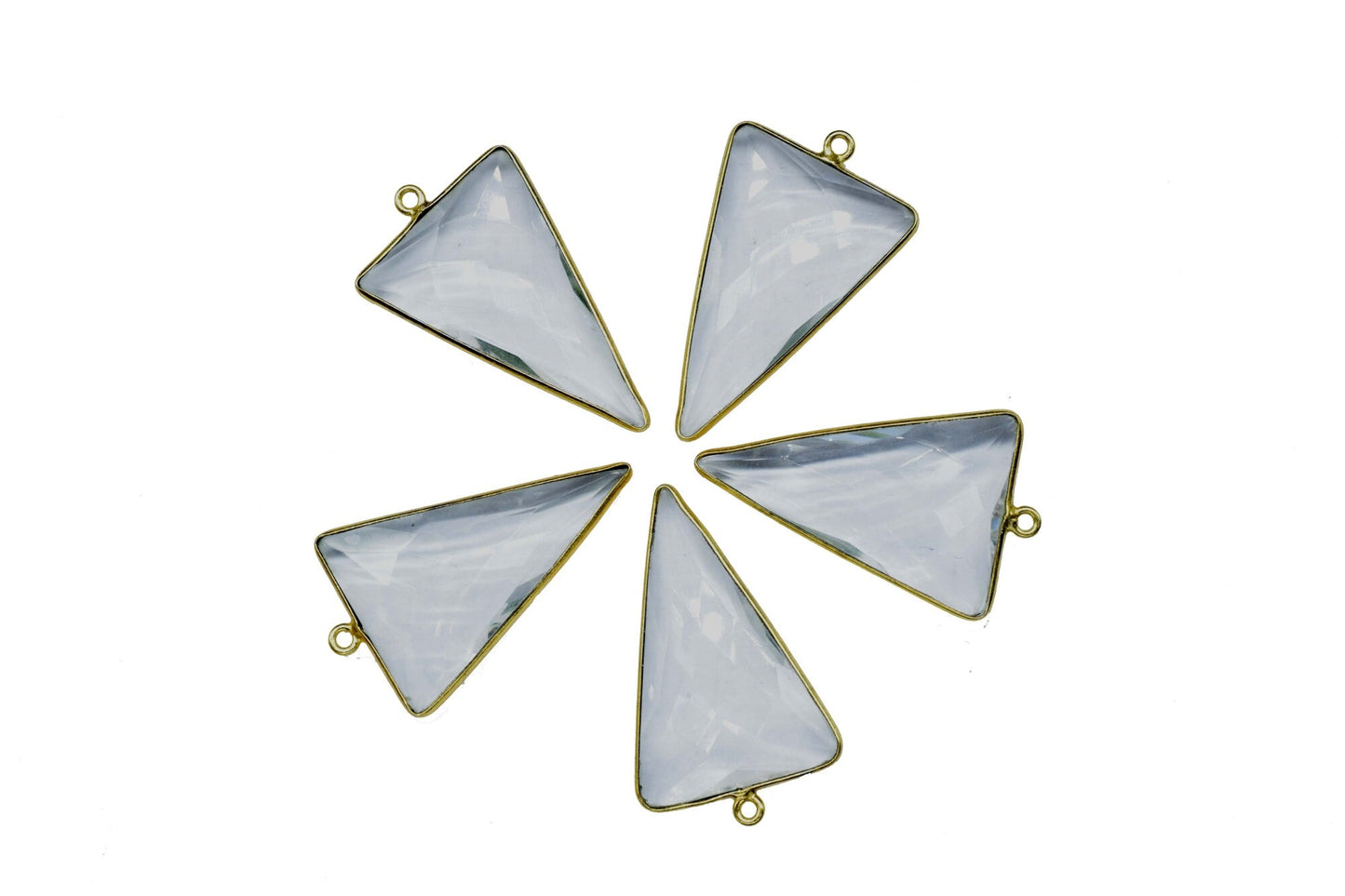 Crystal Quartz 20x30mm Triangle Shape Single Loop connector,Quartz Gemstone Charms Bezels,Crystal Pendant Gold Plated,Crystal Quartz Bezel