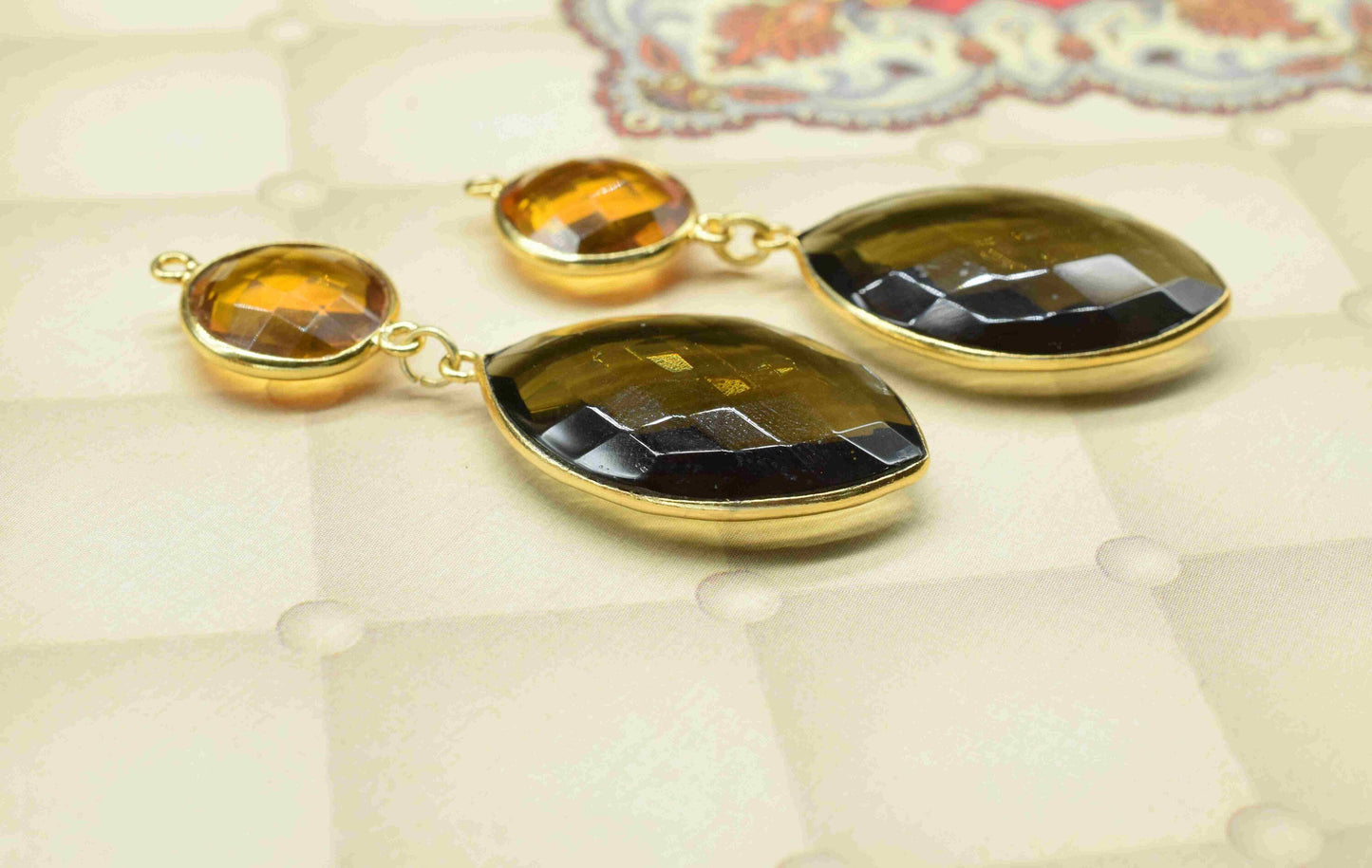 Smokey Quartz Dangle pendants,Station Link,Handmade jewelry,Citrine pendant Charms,Component pendant,Multi Gemstone Connector,Bezel Jewelry