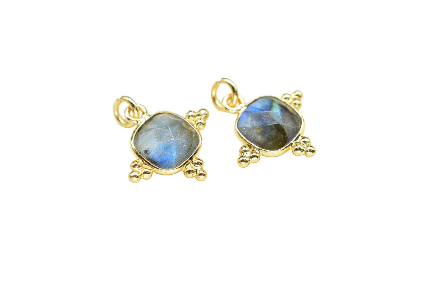Labradorite  8mm Cushion Bezel charm/Station Bezel Link Supplies/Labradorite Jewelry Making/Square Pendant/Gemstone Connector Pendant,Gift