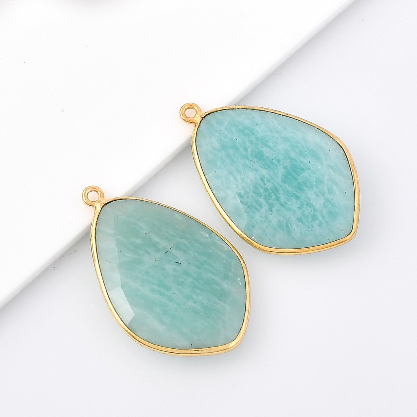 Amazonite 18x23mm bezel charms,Amazonite kite pendant,Diamond shape charms,Gemstone connector,Brass charm,Gold plated charm,Jewelry supplies
