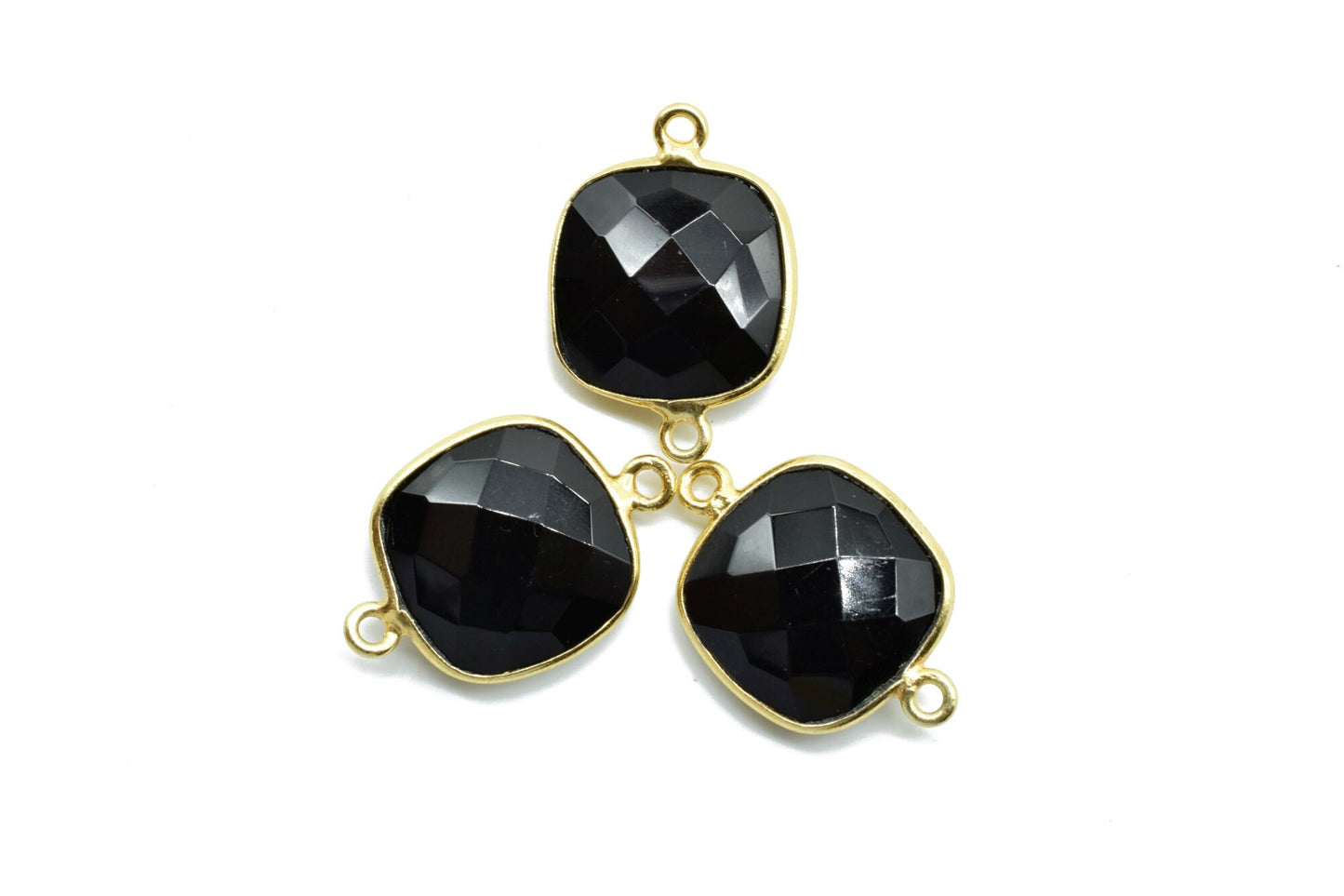 Black Onyx 14mm Cushion double bail connectors,Black Onyx Bezel Findings Cushion Charms,Black Onyx Cushion Gold Plated Shape Connector,
