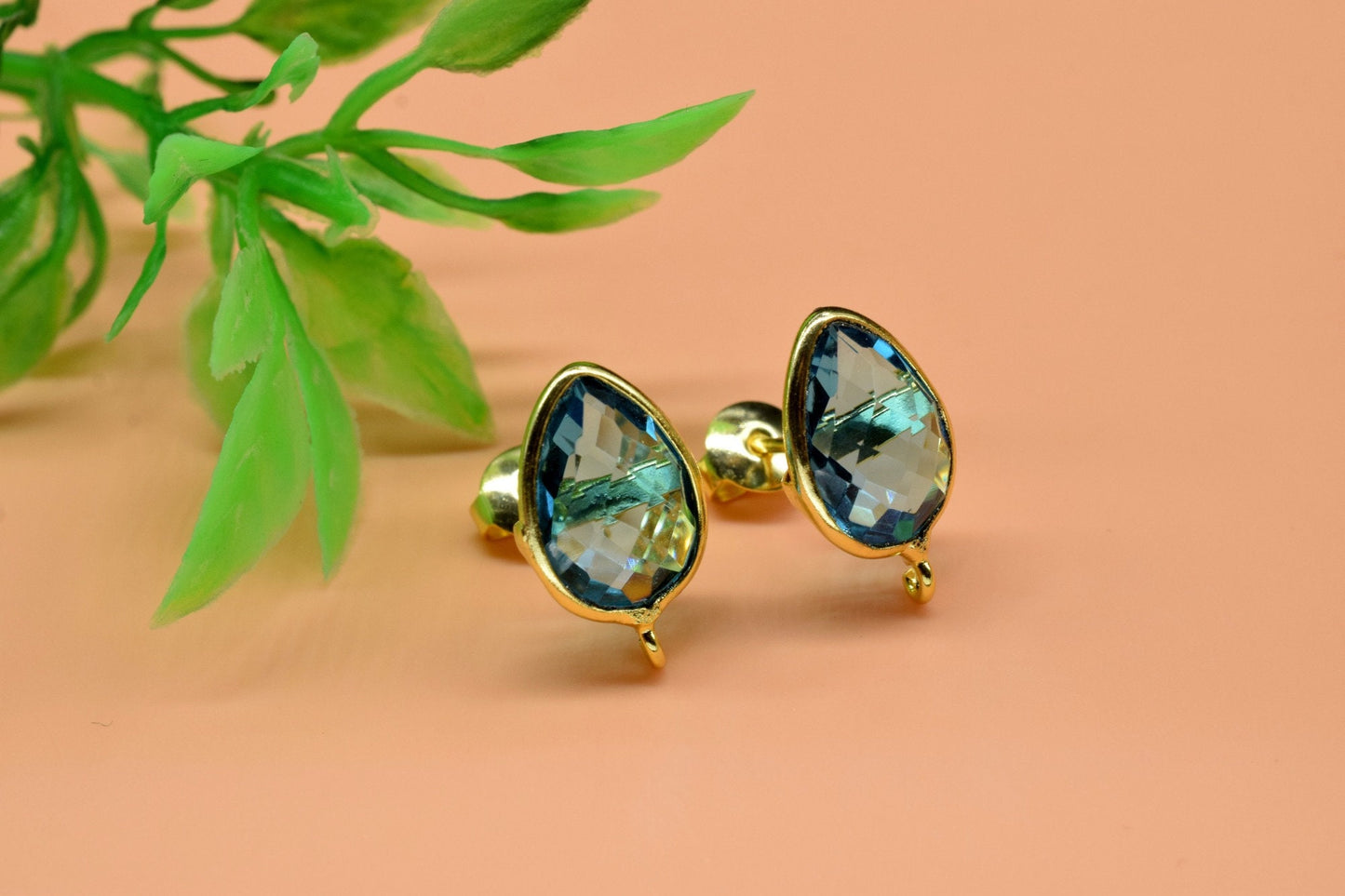 Sky Topaz 10x14mm Teardrop Earring Connector,Jewelry Making Supply,Ear Post Studs Connectors,Sky Topaz Ear Studs,Teardrop Earring Connector,