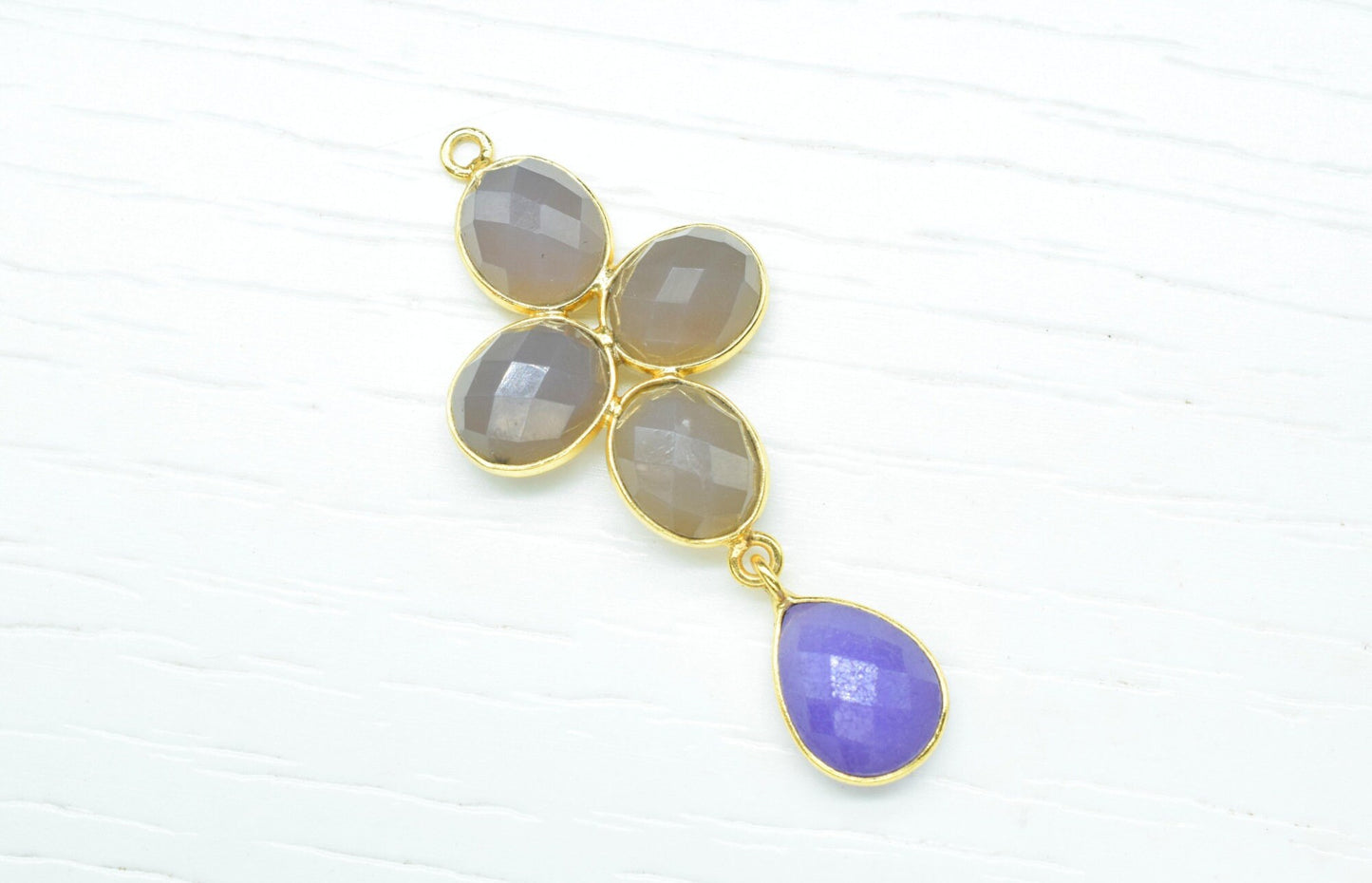 Chocolate Moonstone Earring Connector,Handmade Component Jewelry,Link Connector,lavender Pendant Jewelry,Mixed Gemstone Bezels Pendant Charm