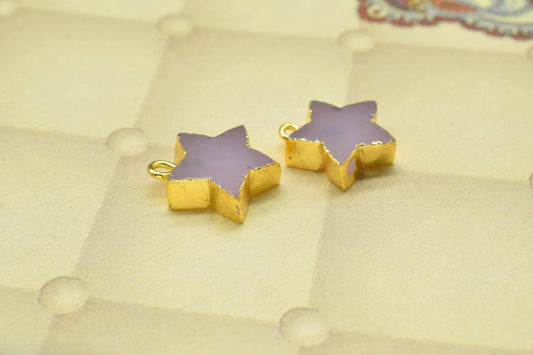 Rose Chalcedony Star Connector,Handmade Star Charms Necklace,Rough Pendant Jewelry,Gemstone Component,Electroplated Single Bail Connector