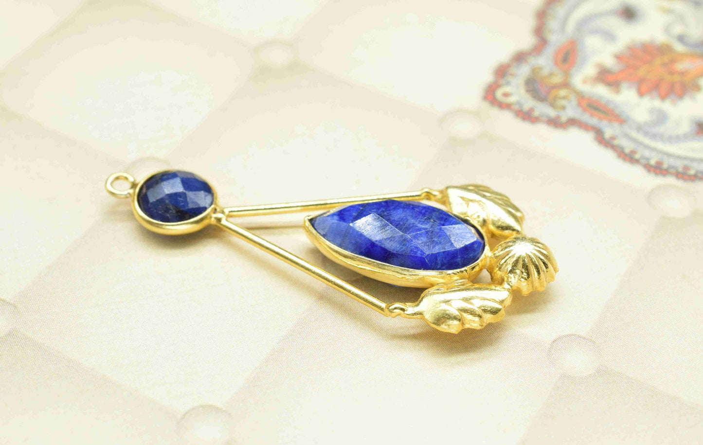 Sapphire Gemstone Pendant , Sapphire Handmade Pendant , Multi Gemstone Charms , Gold Plated Gemstone Connectors , Summer Collection