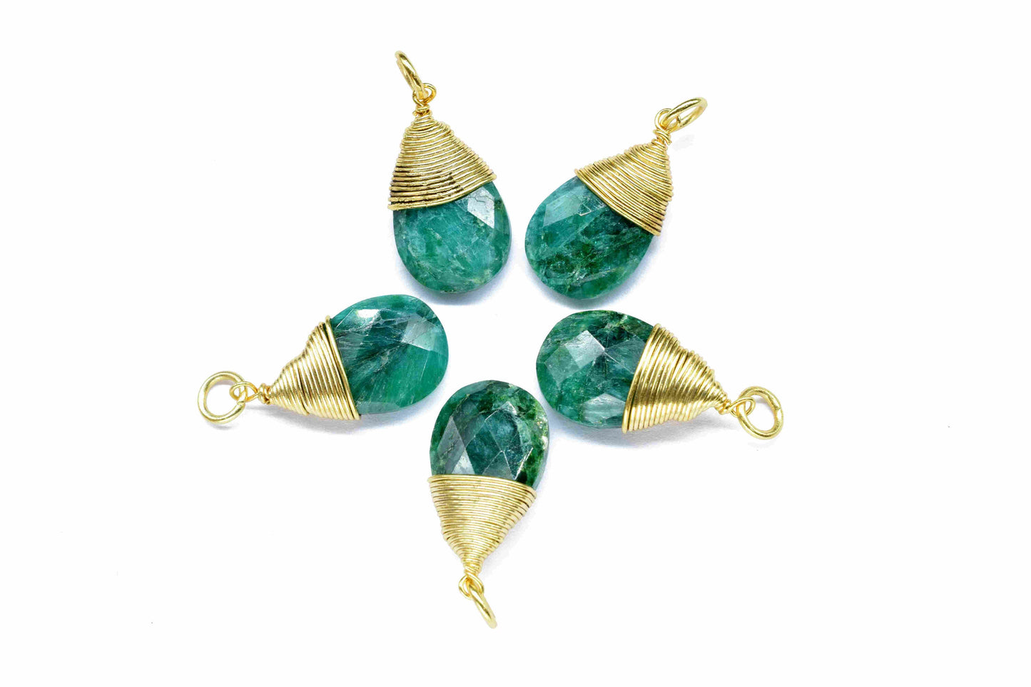 Natural Emerald Faceted Connector,7x10mm Connector,Pear Pendant Jewelry,Gemstone Wire Wrapped Pendant,Wire Wrapped Necklace,Emerald Jewelry,