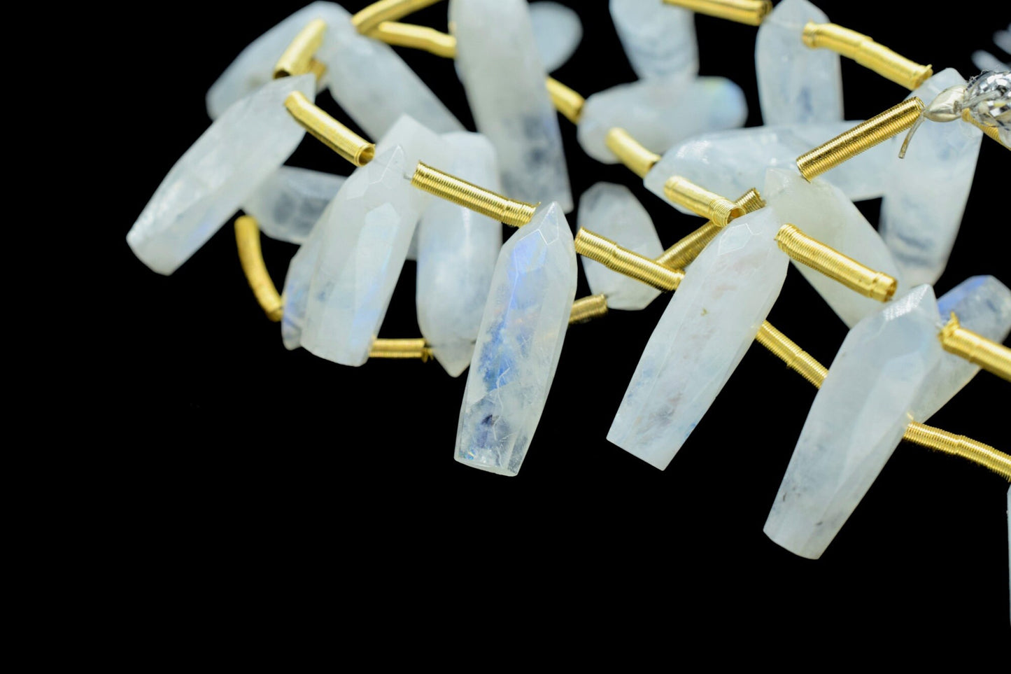 Rainbow Moonstone Spike Pointed Briolettes,Gemstone Side Drilled,Rainbow Beads Jewelry,Pencil Shape Faceted Beads,Handmade Briolette,Gift