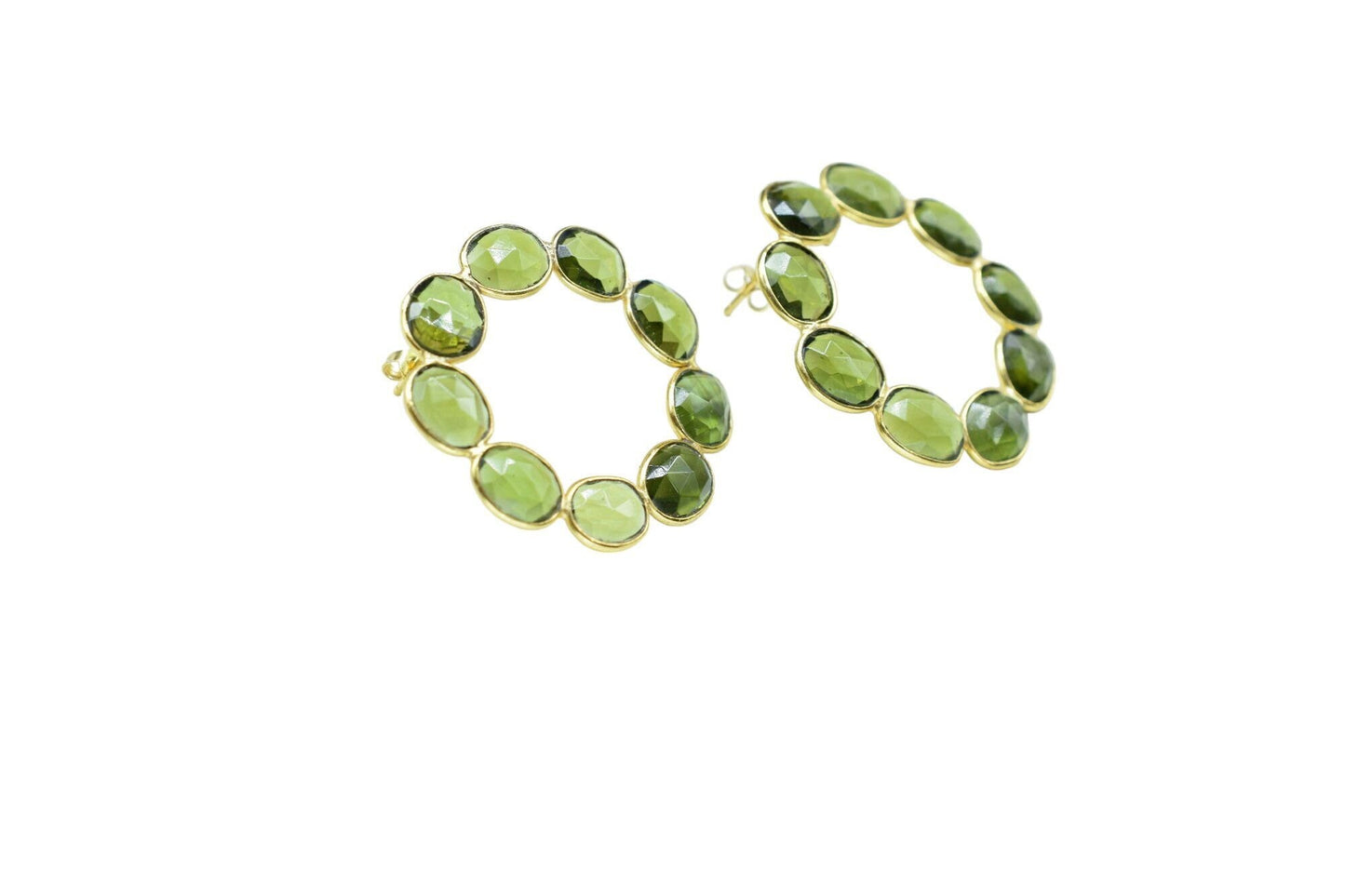 Gemstone Green Tourmaline Earring/Bridal Earring/Round Shape Earring/Handmade Earring/Gold Plated Earring/Green Stone Earring/Women Earring