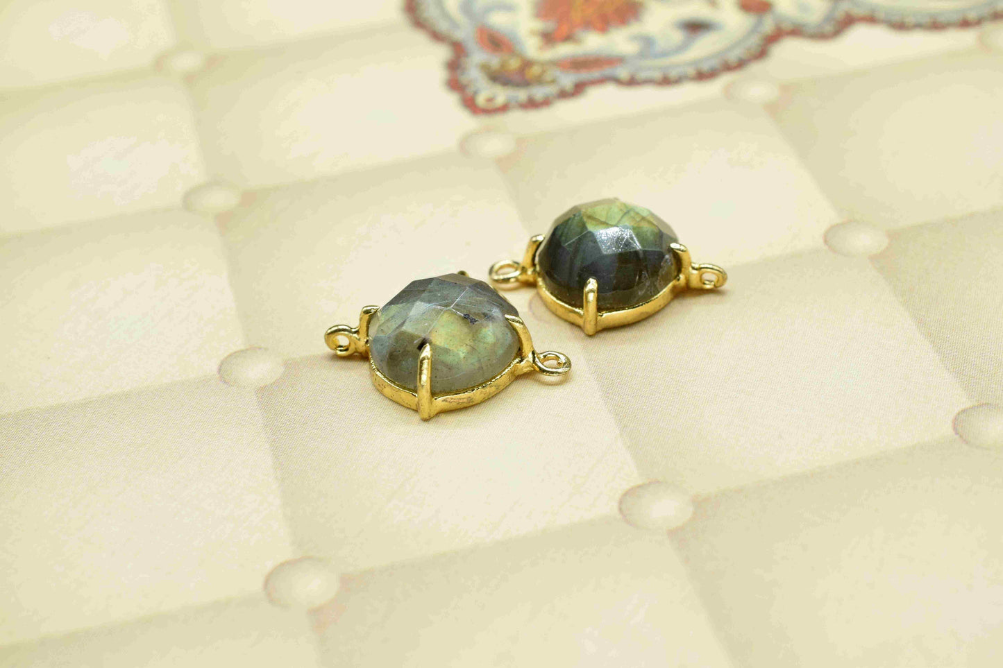 Labradorite 12mm Round Shape Connector,Labradorite Earring Connector Jewelry,Labradorite Gemstone Finding Double Loop Connector Jewelry,Gift
